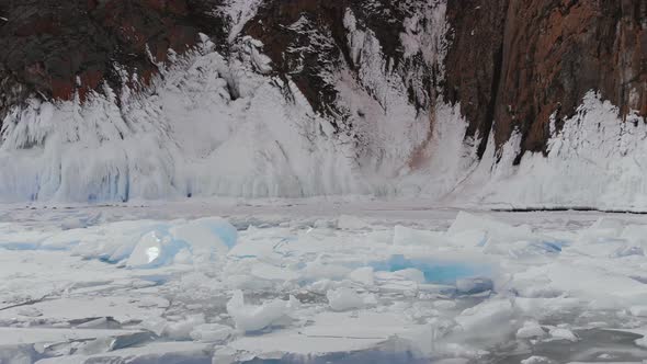 Aerial View of Winter Ice Landscape on Lake Baikal