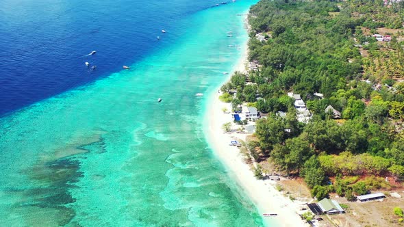 Wide aerial abstract view of a sunshine white sandy paradise beach and turquoise sea background in h alt
