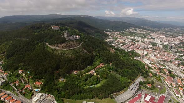 Santa Luzia church sanctuary drone aerial view in Viana do Castelo, in Portugal alt