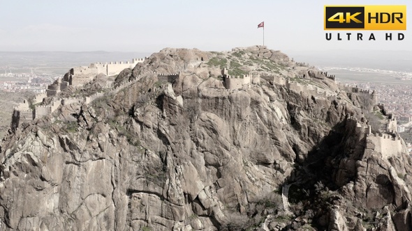 Afyon Castle and Walls Aerial Video