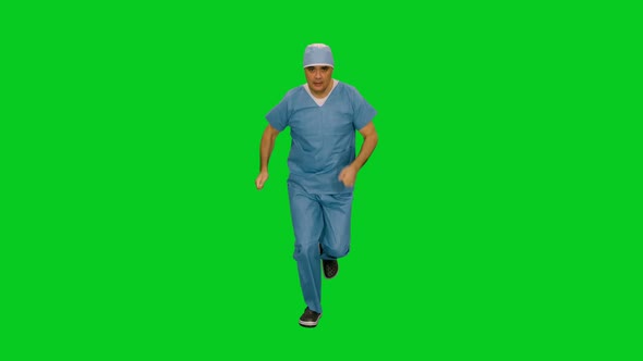 Male Surgeon In Uniform Running Fast To Help People