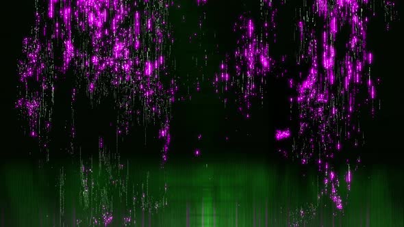 Pixelated Digital Glitch VJ Art With Colorful Green Purple Noise