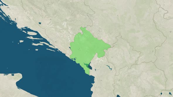 Zoom in to the Map of Montenegro with Text Textless and with Flag