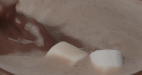 Marshmallows Splashing Into Foamy Hot Chocolate