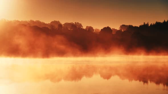 Morning Fog Over Lake At Sunrise, Portugal