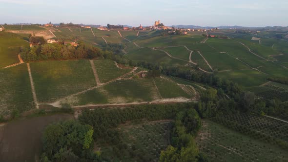 Serralunga d'Alba and Vineyards in Langhe, Piedmont Italy Aerial View alt
