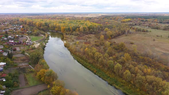 Aerial View of the Seym River at Baturyn in Chernihiv Oblast of Ukraine.