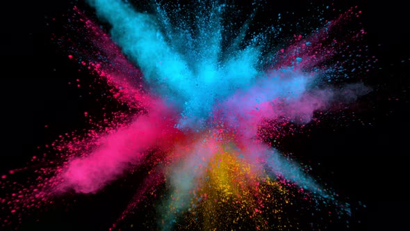 Super Slowmotion Shot of Color Powder Explosion Isolated on Black Background at 1000Fps alt