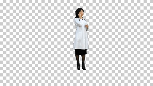 Attractive female doctor in lab coat with, Alpha Channel
