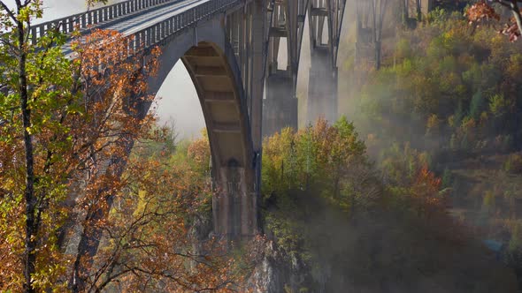 A Handheld Shot of the Magnificent Djurdjevica Bridge Over the Tara River Canyon in the Northern alt