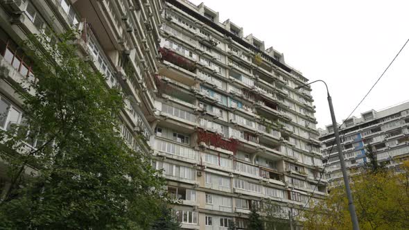 The Facade of a Highrise Residential Building with Unusual Balconies