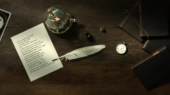 View over letter written with quill