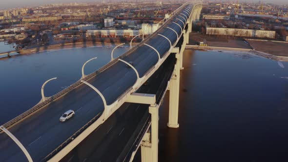 Double Bridge Highway Roads over the Saint Petersburg City