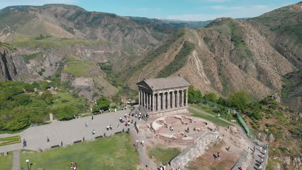 Aerial View Dolly Zoom Out Garni Pagan in Caucasus
