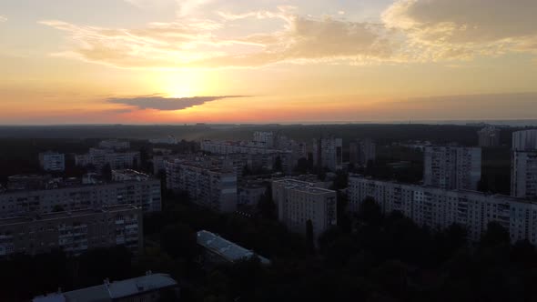 Aerial Kharkiv city, Pavlove Pole district sunrise