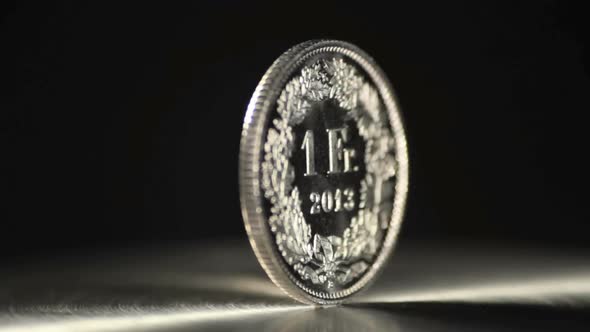 1 swiss franc coin rotating