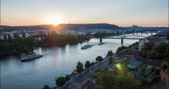 Timelapse of Vltava River at sunset