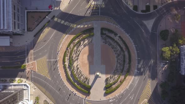 Aerial over empty intersection during Covid lockdown