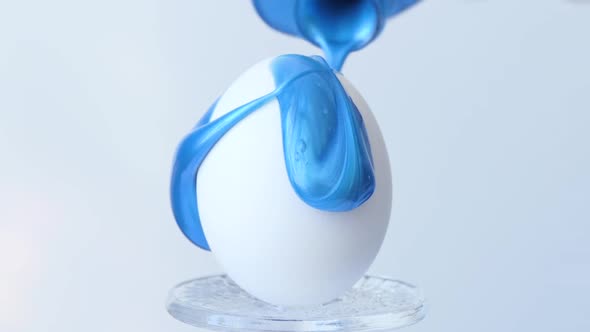 Painting of Easter Eggs Preparation for the Spring Holiday Texture of Liquid Marble Motherofpearl