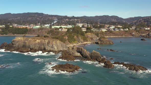 Aerial view of Chetco Point Park, a local attraction in Brookings, Oregon, USA. alt