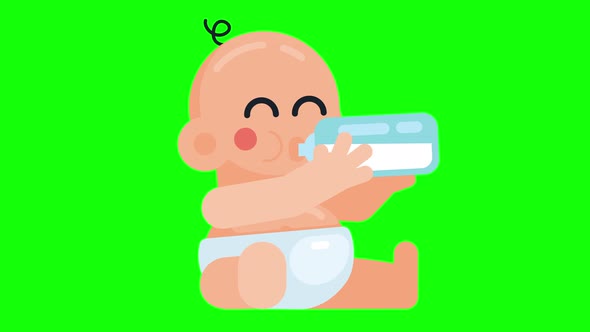 Animation of Cute little baby drinking milk from bottle in sitting position.