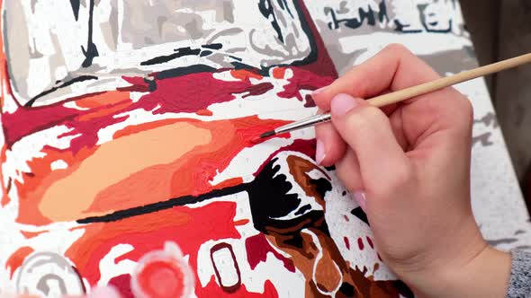 Female Hands Coloring Draw Canvas Picture By Numbers Car and Girl alt