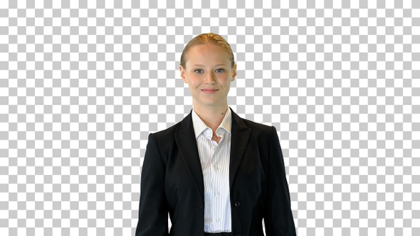 Attractive blonde business woman walking, Alpha Channel alt
