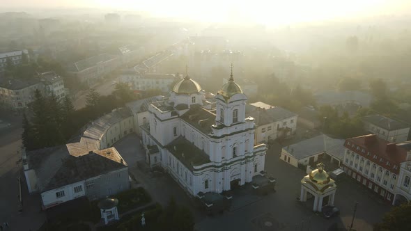Aerial Shot The City Luck. Summer Morning Central Cathedral. Ukraine alt