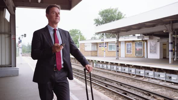 Businessman waiting for delayed train on platform 