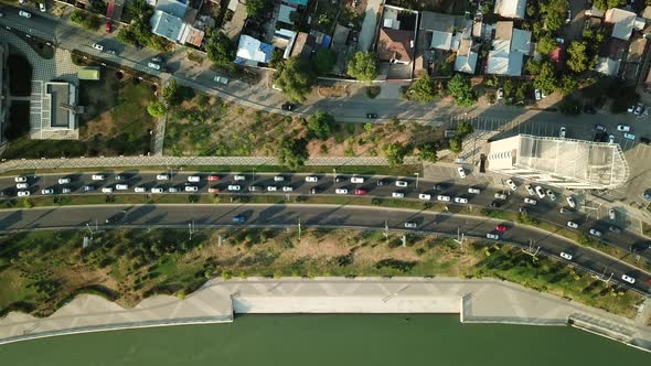 Aerial View of Road Traffic with Cars on the City Road