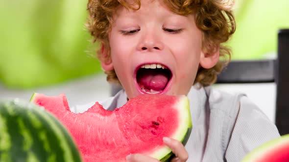 Curly Boy With Watermelon