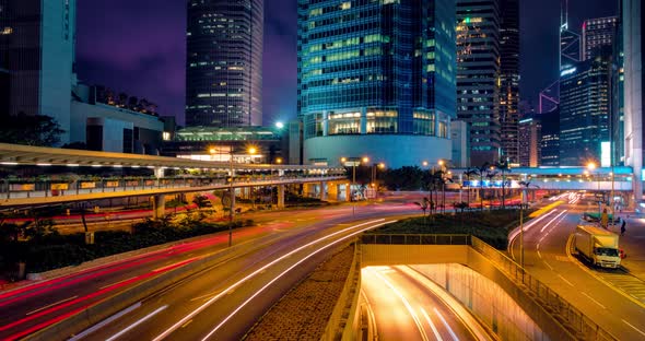 Street Traffic in Hong Kong at Night Timelapse alt