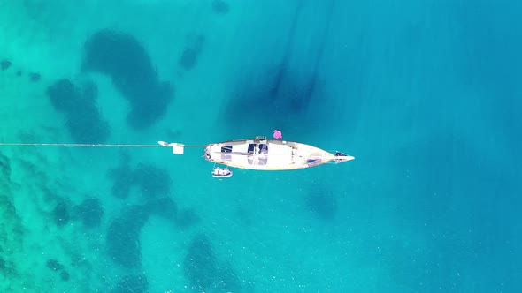 Aerial View of a Yaht Moored Near Spinalonga Island, Crete, Greece