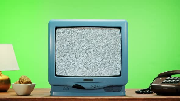 Old Television with Grey Screen on Chroma Green Background alt