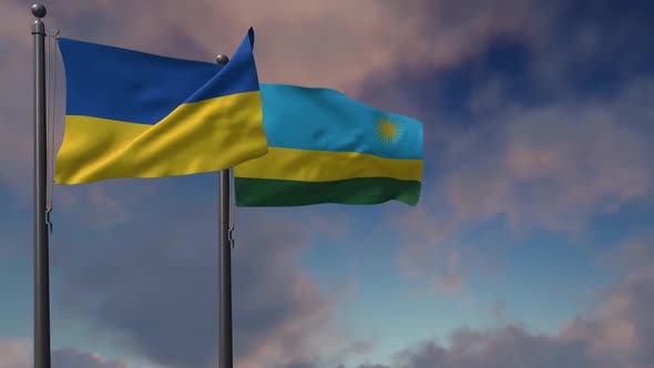Rwanda Flag Waving Along With The National Flag Of The Ukraine - 2K alt