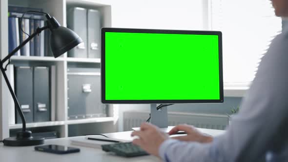 Office Computer with Green Screen