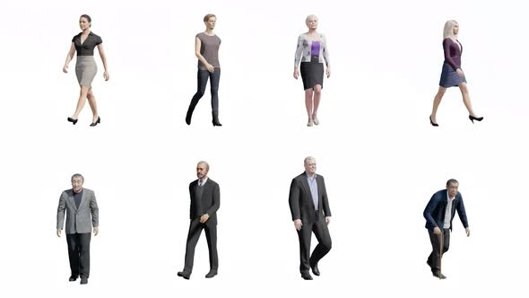 4K alpha channel,3D people walking on transparency background alt