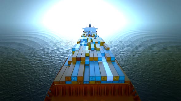 Aerial footage of a cargo ship transportation on the open sea or ocean view. HD alt