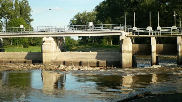 Floodgate and Drought and Drying River Morava Water, Weir On Morava River, Hydro-electric Power