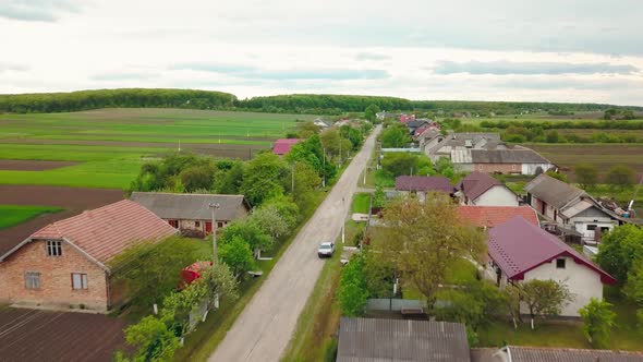 Aerial View of Village and Fields in Western Ukraine