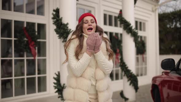 Beautiful Woman Sending Air Kisses Christmas