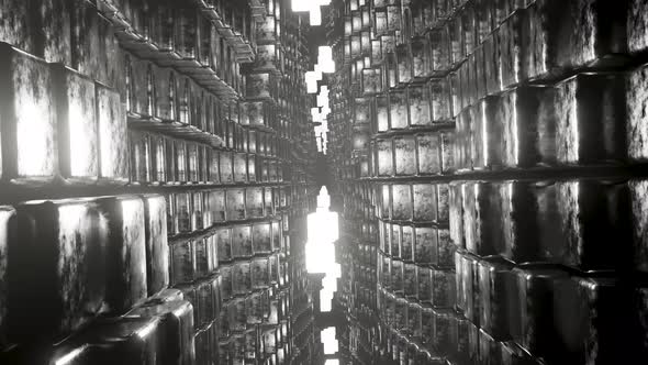 3d steel cubes tunnel, Abstract flying in futuristic corridor, seamless loop alt