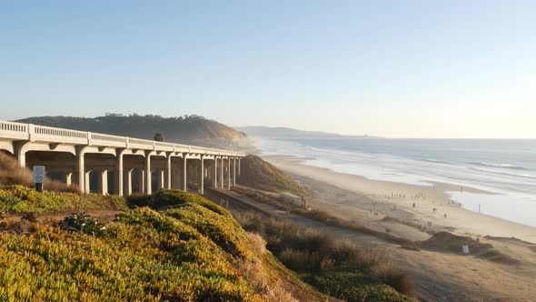 Bridge on Pacific Coast Highway Torrey Pines Beach Sunset California Road Trip alt