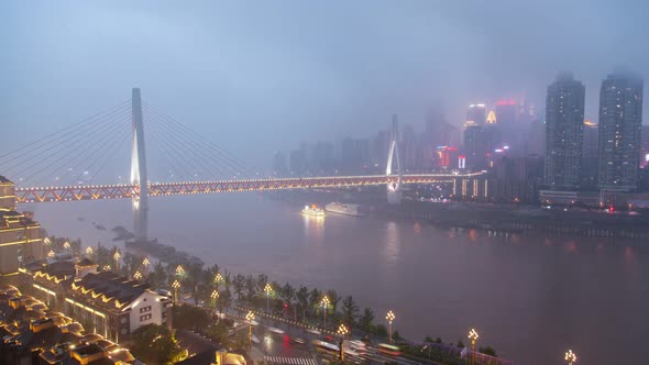 Chongqing sunset timelapse with fog rain alt