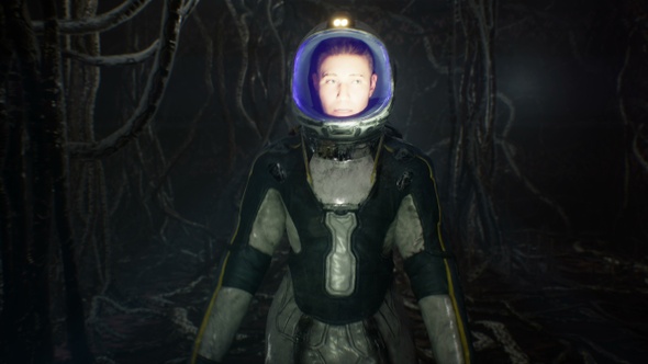 Astronaut Walks Through Creepy Alien Cave