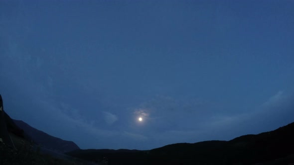 Fool Moon Rise, Wild Landscape in Mountains. From Day To Night Time Lapse