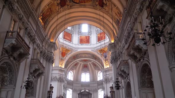 Cathedral in Salzburg, Austria. Baroque Cathedral of Roman Catholic Archdiocese, Indoor. alt