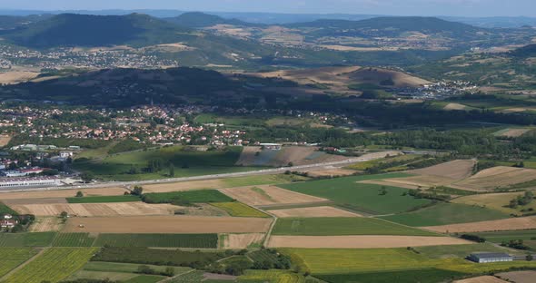 The countryside and Gergovie from the Gergovie plateau, Puy-de-Dome, Auvergne, France alt