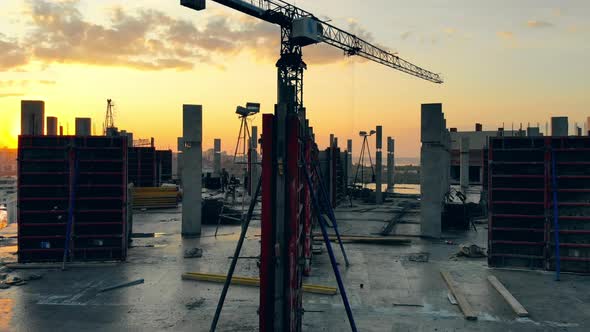 Concrete Buildings in Progress at the Project Site. Aerial View of Construction Site. alt