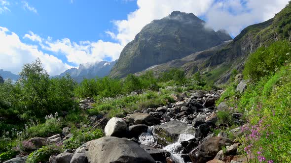 Mountains scenes in national park of Dombay, Caucasus